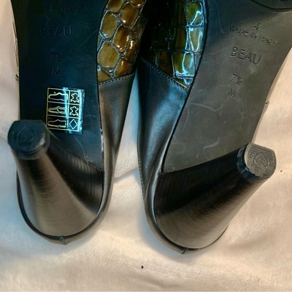 NEW Brighton Beau Mules Sz 7.5 Italy Patent Leather Olive Bronze Crocodile - Picture 8 of 16